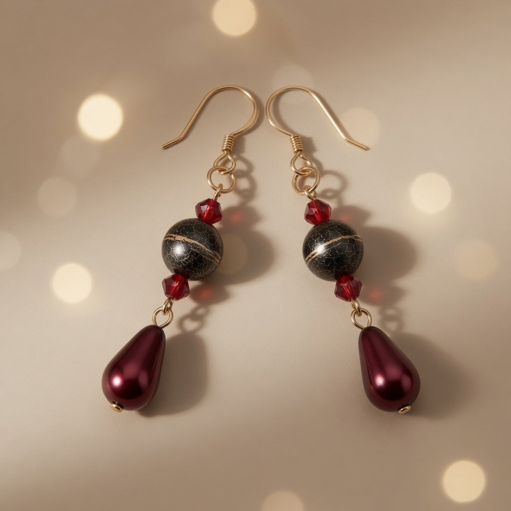 Czech Glass Swarovski Crystals Garnet Radiance Teardrop Earrings