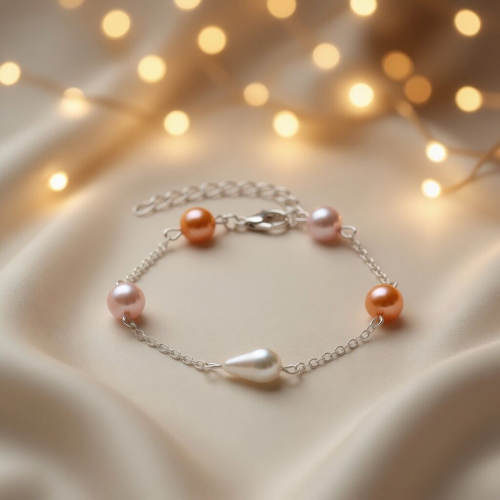 Bohemian Coral Drop Czech Glass Pearl Bracelet