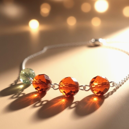 Ember of the Grove Dainty Czech Glass Bead Necklace with Green & Amber Faceted Beads