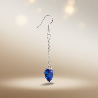 Swarovski Crystal Ocean Sapphire Blue Heart Dangle Earrings