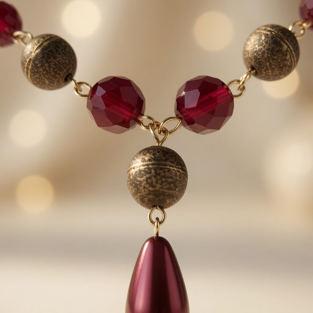 Czech Glass Burgundy Whisper of Passion Beads Teardrop Necklace