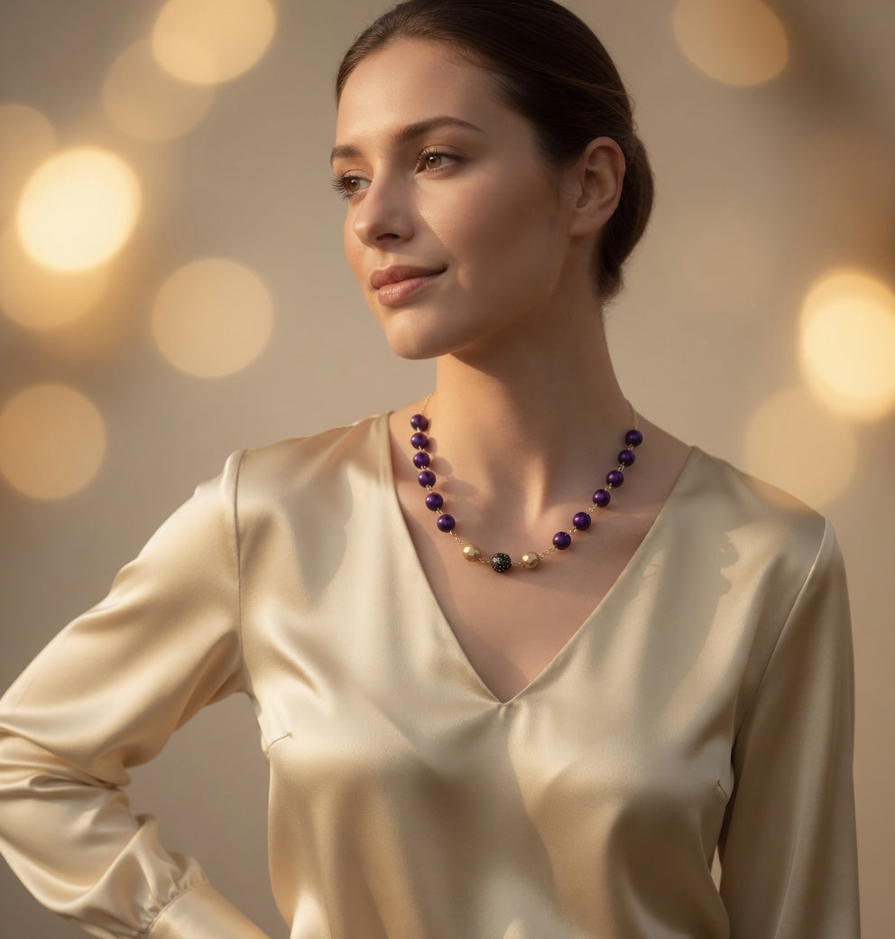Czech Glass Purple Pearl Glow Necklace