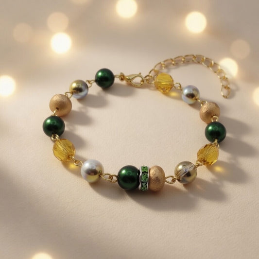 Bohemian Emerald Amber Czech Glass Bead Bracelet