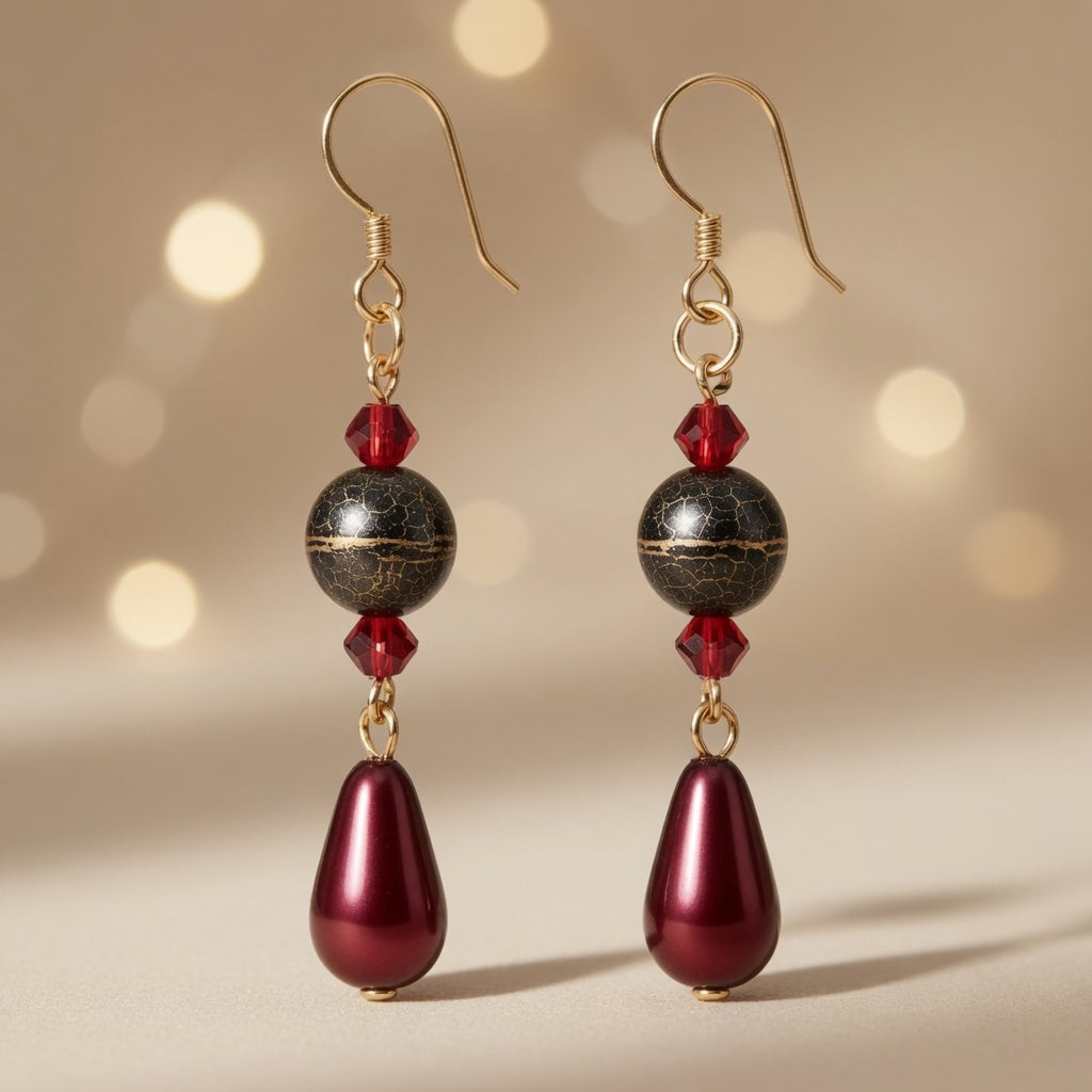 Czech Glass Swarovski Crystals Garnet Radiance Teardrop Earrings