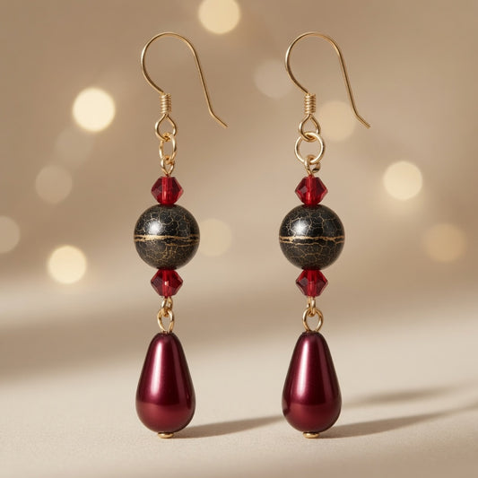 Czech Glass Swarovski Crystals Garnet Radiance Teardrop Earrings