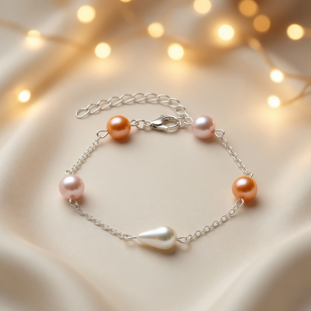 Bohemian Coral Drop Czech Glass Pearl Bracelet