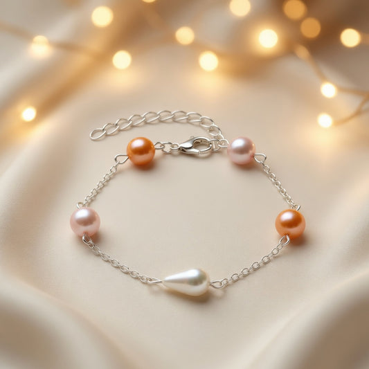 Bohemian Coral Drop Czech Glass Pearl Bracelet