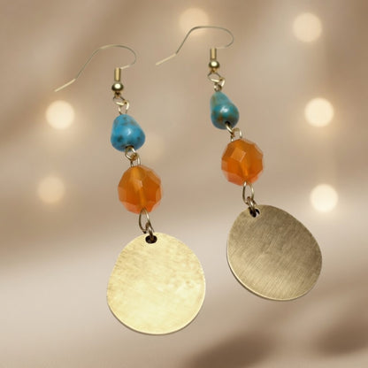 Czech Glass Golden Oasis Boho Turquoise & Glass Amber Beads Earrings