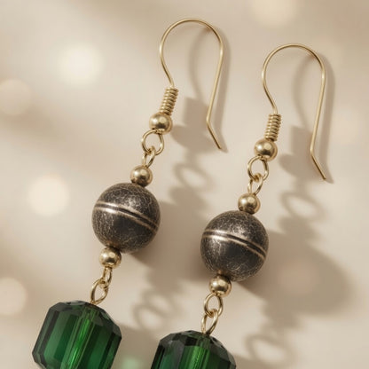 Woodland Mystery Green Czech Glass Drop Earrings