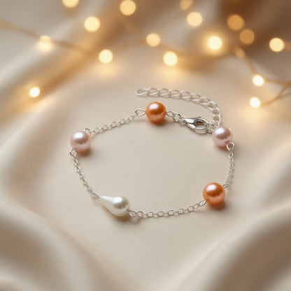 Bohemian Coral Drop Czech Glass Pearl Bracelet