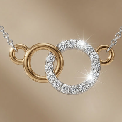 Gold Linked Circles Golden Interlock Radiance Necklace Czech Glass Crystal Pavé Pendant