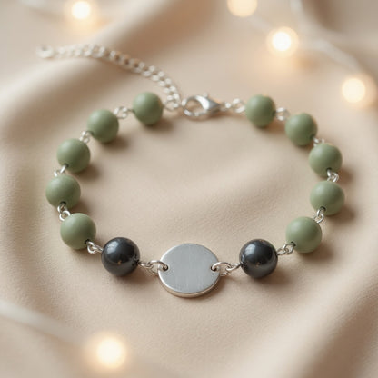 Czech Glass Mint Midnight Sage Green Matte Black Beaded Bracelet
