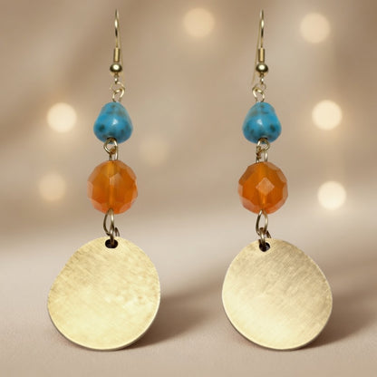 Czech Glass Golden Oasis Boho Turquoise & Glass Amber Beads Earrings
