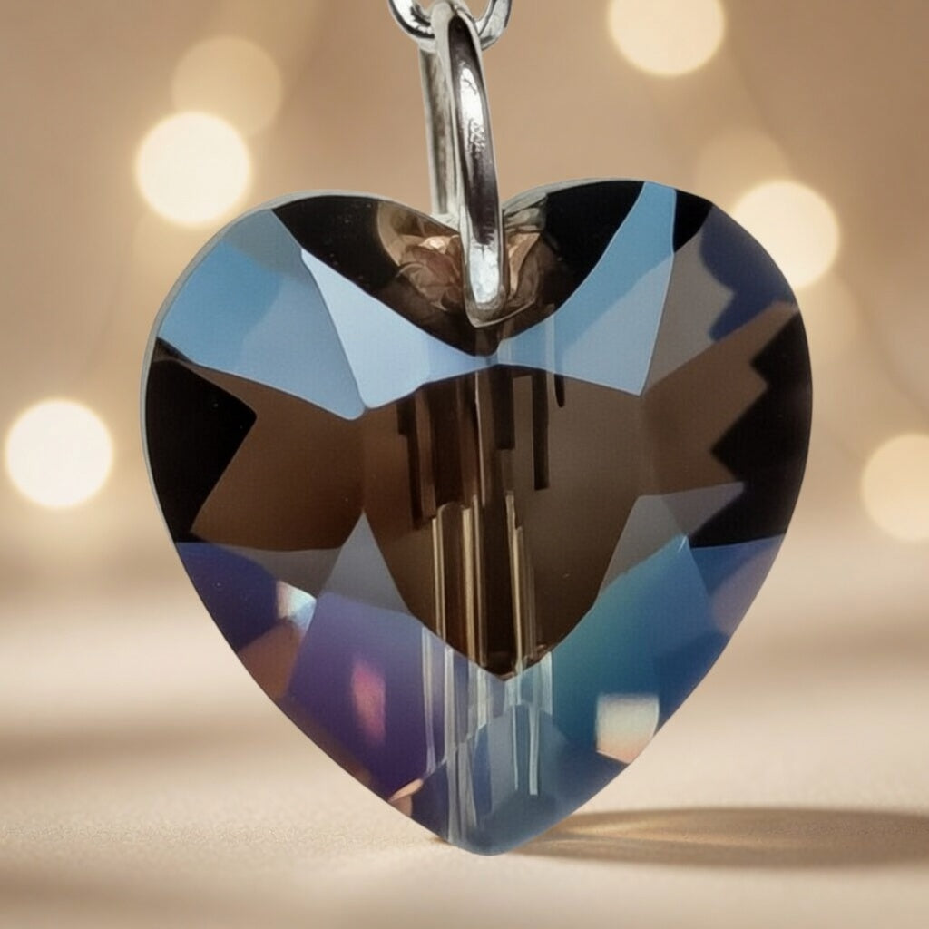 Swarovski Crystal Heart Smoky Twilight Dangling Earrings