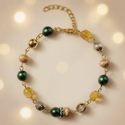 Bohemian Emerald Amber Czech Glass Bead Bracelet