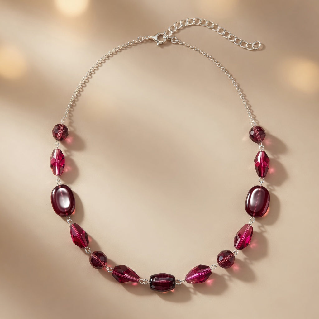 Czech Glass Garnet Luxury Burgundy Bohemian Statement Beaded Necklace