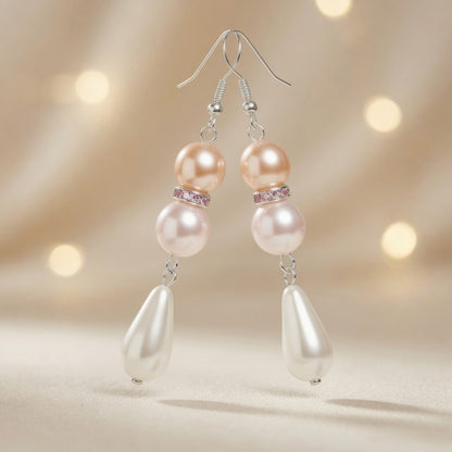 Pearl Teardrop Czech Glass Pearl Sunset Dangle Earrings