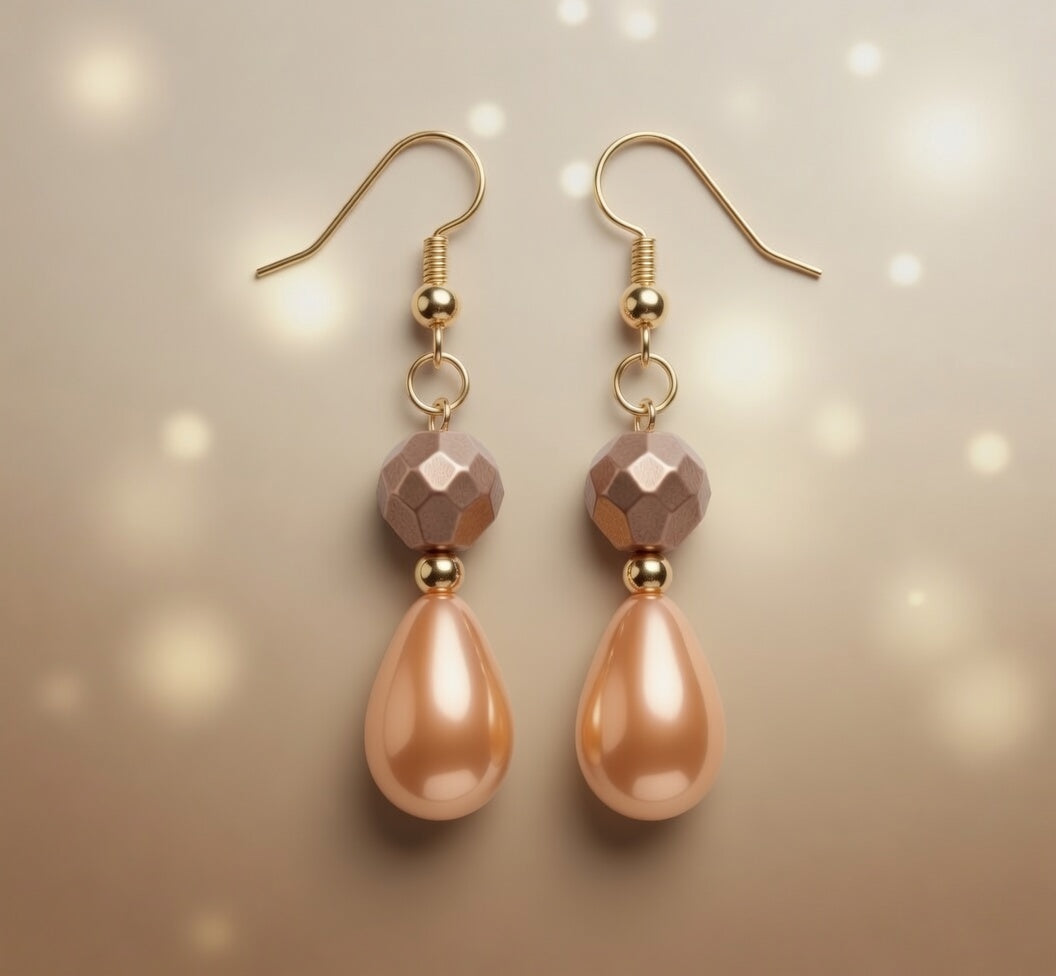 Czech Glass Amber Glow Orange Teardrop Dangle Earrings with Bronze Bead