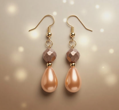 Czech Glass Amber Glow Orange Teardrop Dangle Earrings with Bronze Bead