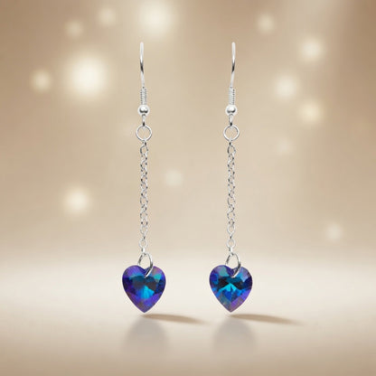 Swarovski Crystal Ocean Sapphire Blue Heart Dangle Earrings