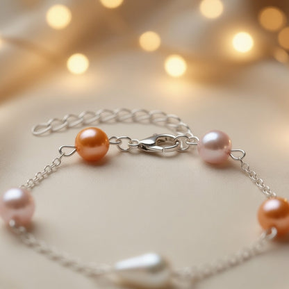Bohemian Coral Drop Czech Glass Pearl Bracelet