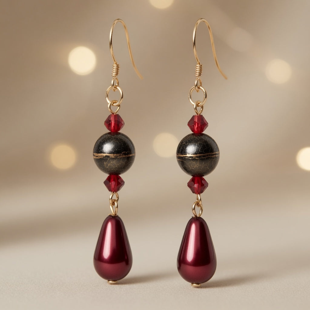 Czech Glass Swarovski Crystals Garnet Radiance Teardrop Earrings