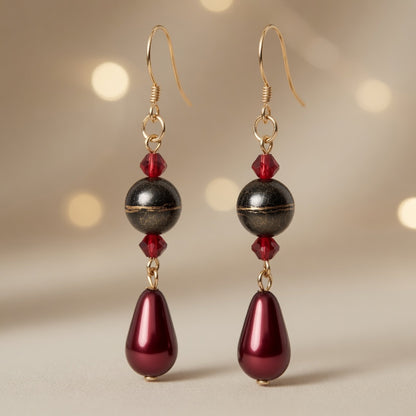 Czech Glass Swarovski Crystals Garnet Radiance Teardrop Earrings