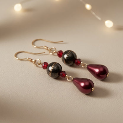 Czech Glass Swarovski Crystals Garnet Radiance Teardrop Earrings