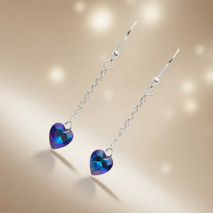 Swarovski Crystal Ocean Sapphire Blue Heart Dangle Earrings
