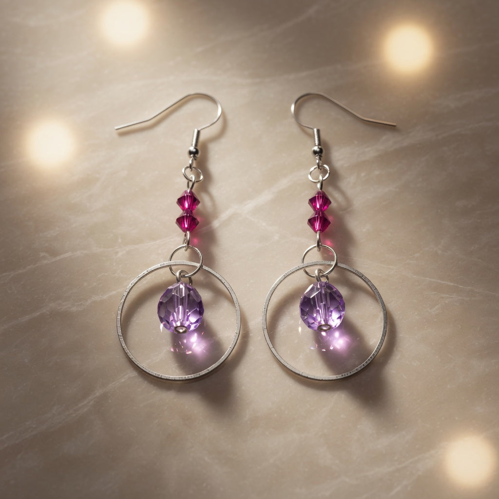 Purple Czech Glass Handmade Earrings with Swarovski crystal Mystical Glow Dangle