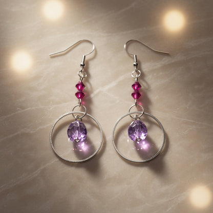 Purple Czech Glass Handmade Earrings with Swarovski crystal Mystical Glow Dangle