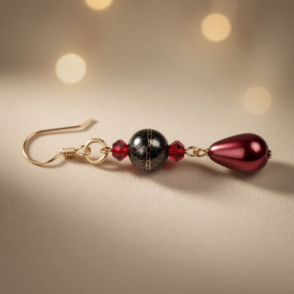 Czech Glass Swarovski Crystals Garnet Radiance Teardrop Earrings
