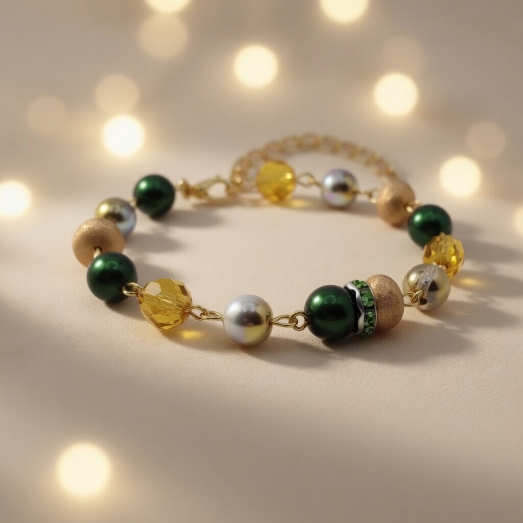 Bohemian Emerald Amber Czech Glass Bead Bracelet