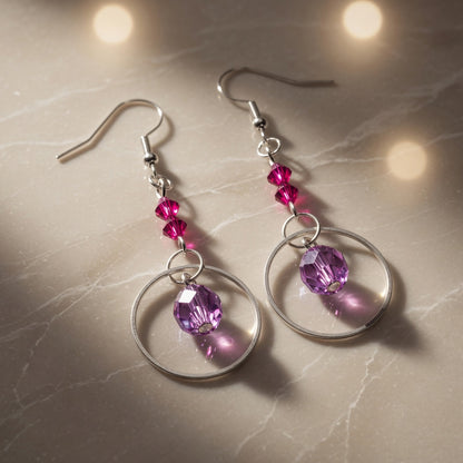 Purple Czech Glass Handmade Earrings with Swarovski crystal Mystical Glow Dangle
