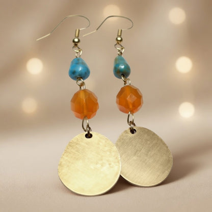 Czech Glass Golden Oasis Boho Turquoise & Glass Amber Beads Earrings