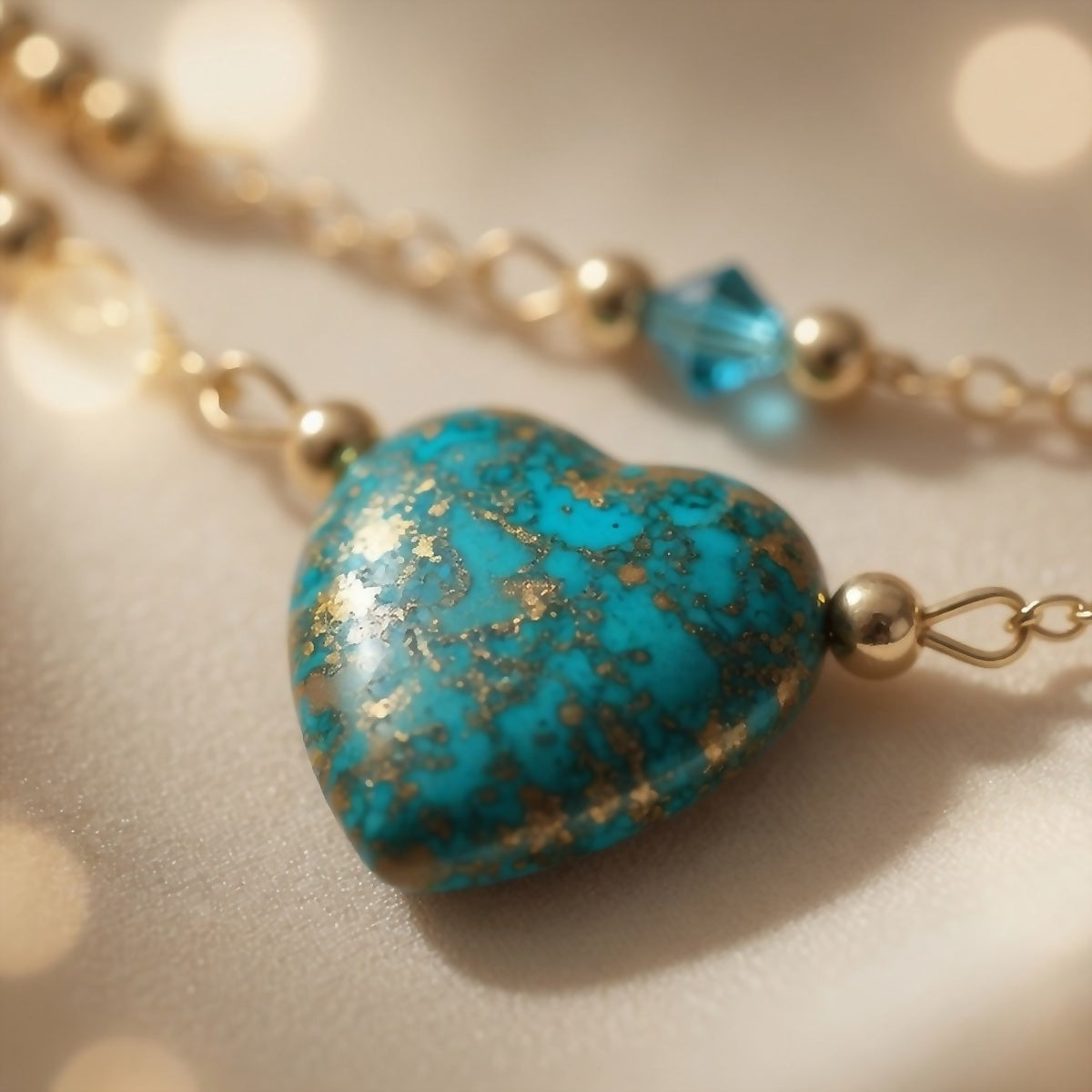 Dainty Gold Turquoise Heart Bracelet - Czech Glass & Swarovski Crystal