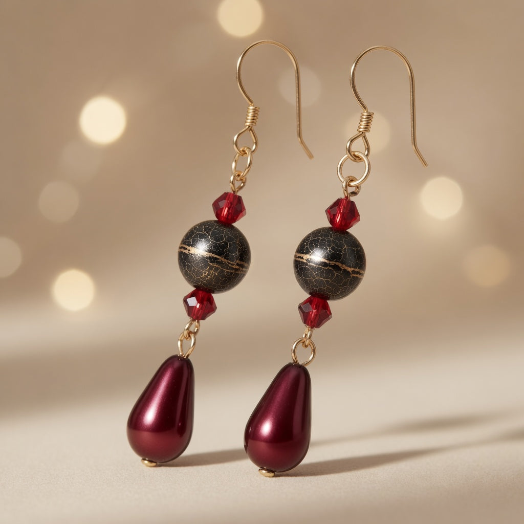 Czech Glass Swarovski Crystals Garnet Radiance Teardrop Earrings