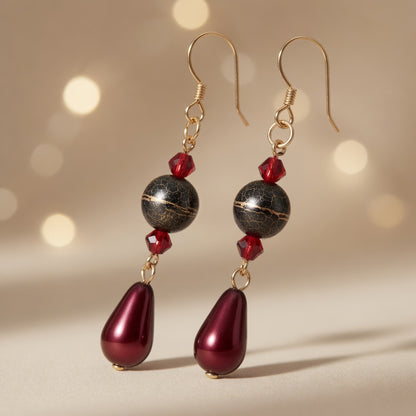 Czech Glass Swarovski Crystals Garnet Radiance Teardrop Earrings