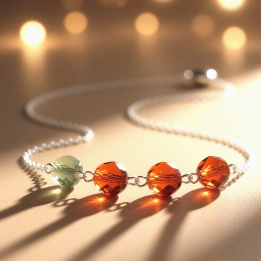 Ember of the Grove Dainty Czech Glass Bead Necklace with Green & Amber Faceted Beads