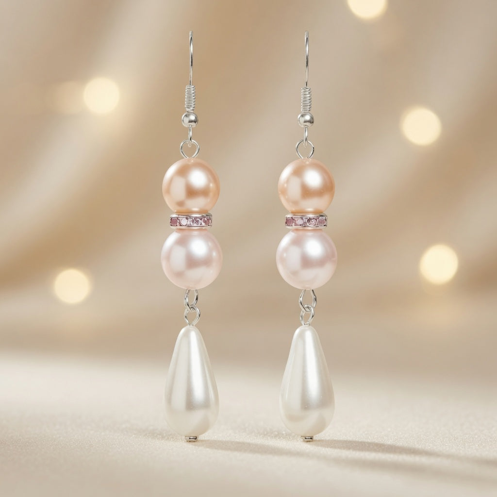 Pearl Teardrop Czech Glass Pearl Sunset Dangle Earrings