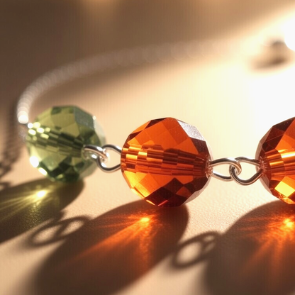 Ember of the Grove Dainty Czech Glass Bead Necklace with Green & Amber Faceted Beads
