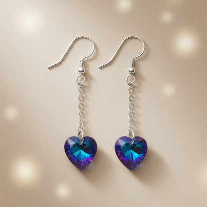 Swarovski Crystal Ocean Sapphire Blue Heart Dangle Earrings