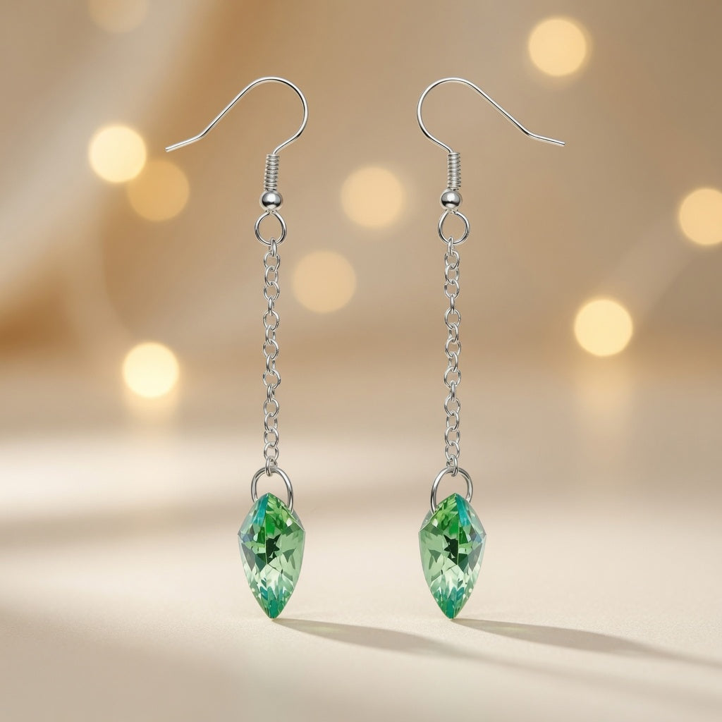 Swarovski Crystal Forest Green Heart Dangle Earrings