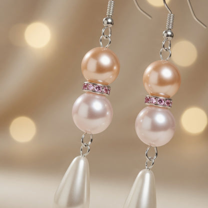 Pearl Teardrop Czech Glass Pearl Sunset Dangle Earrings