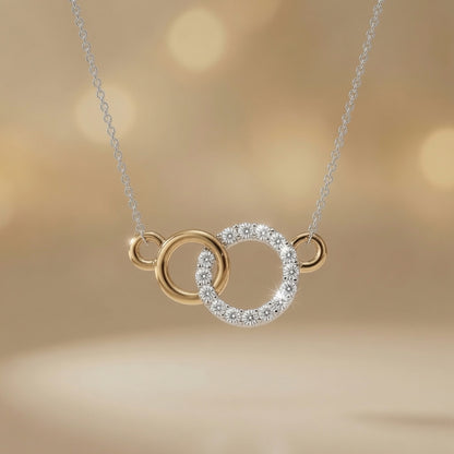 Gold Linked Circles Golden Interlock Radiance Necklace Czech Glass Crystal Pavé Pendant
