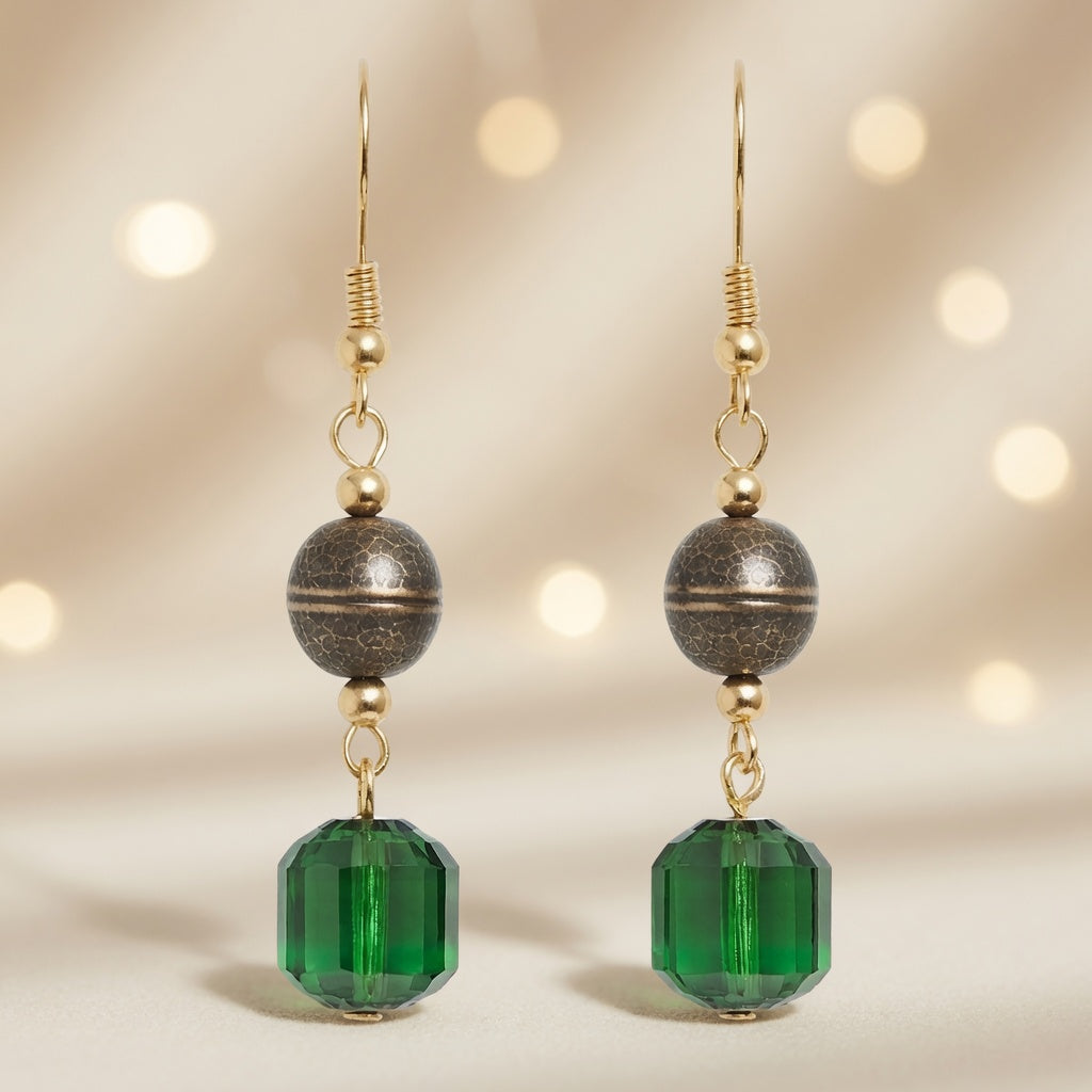 Woodland Mystery Green Czech Glass Drop Earrings
