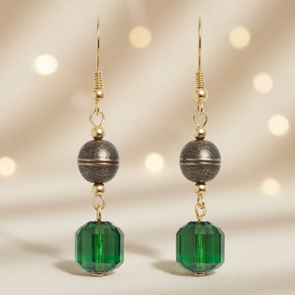 Woodland Mystery Green Czech Glass Drop Earrings