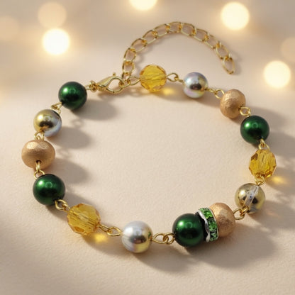 Bohemian Emerald Amber Czech Glass Bead Bracelet