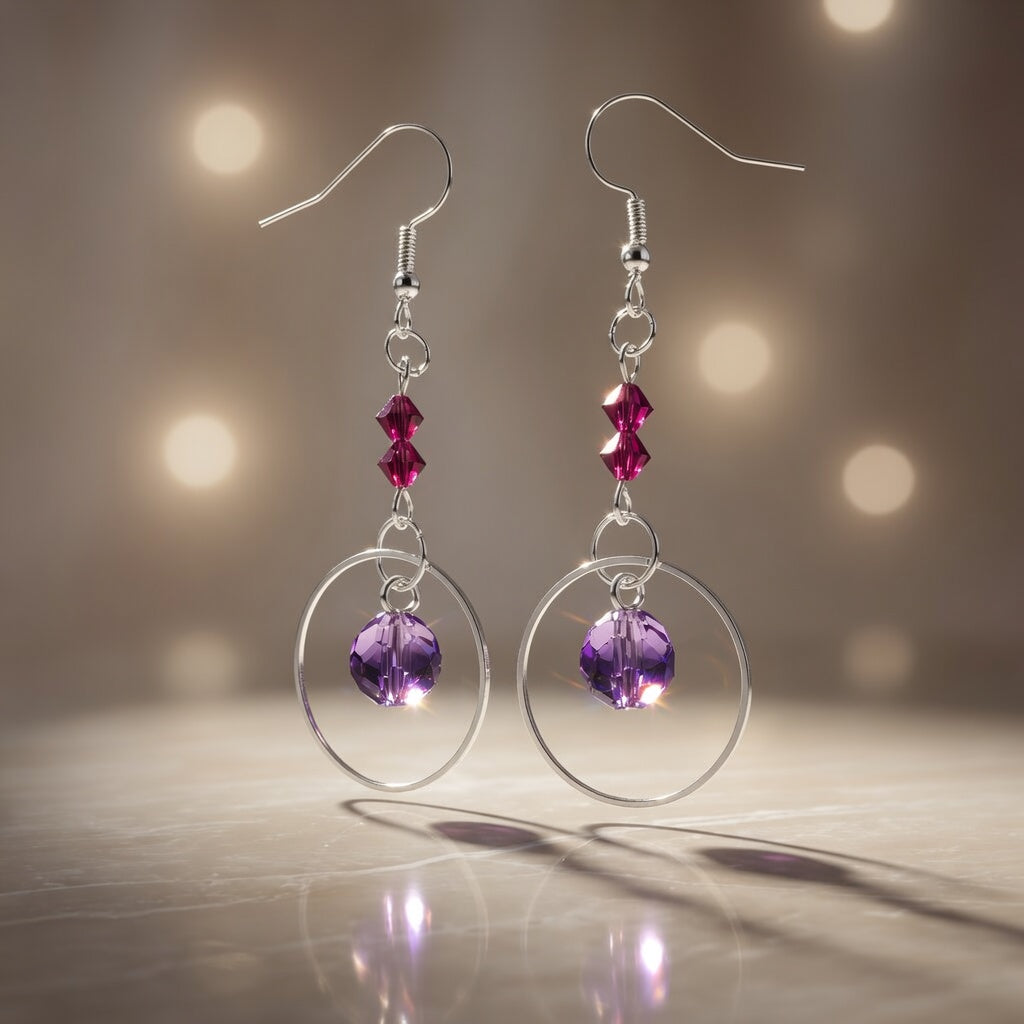 Purple Czech Glass Handmade Earrings with Swarovski crystal Mystical Glow Dangle