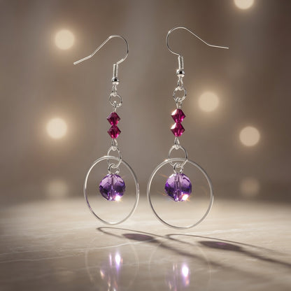 Purple Czech Glass Handmade Earrings with Swarovski crystal Mystical Glow Dangle